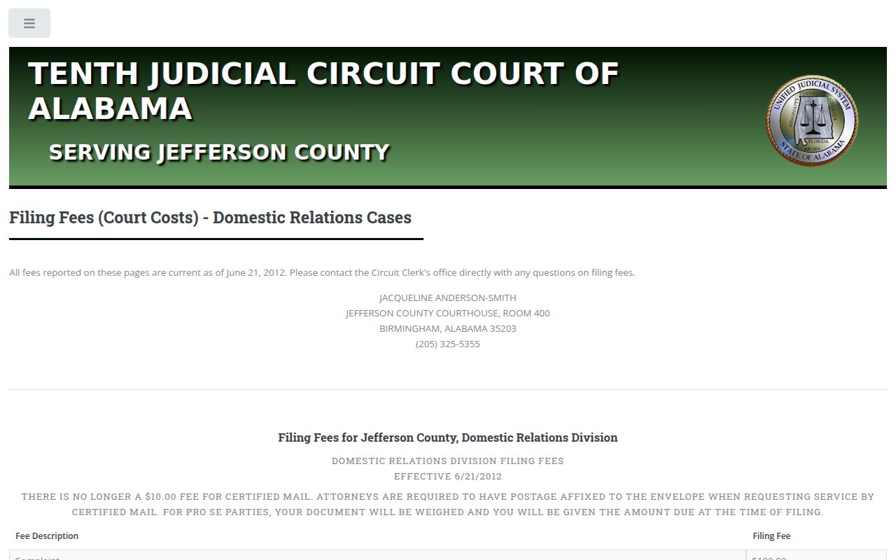 Jefferson County domestic relations filing fee schedule