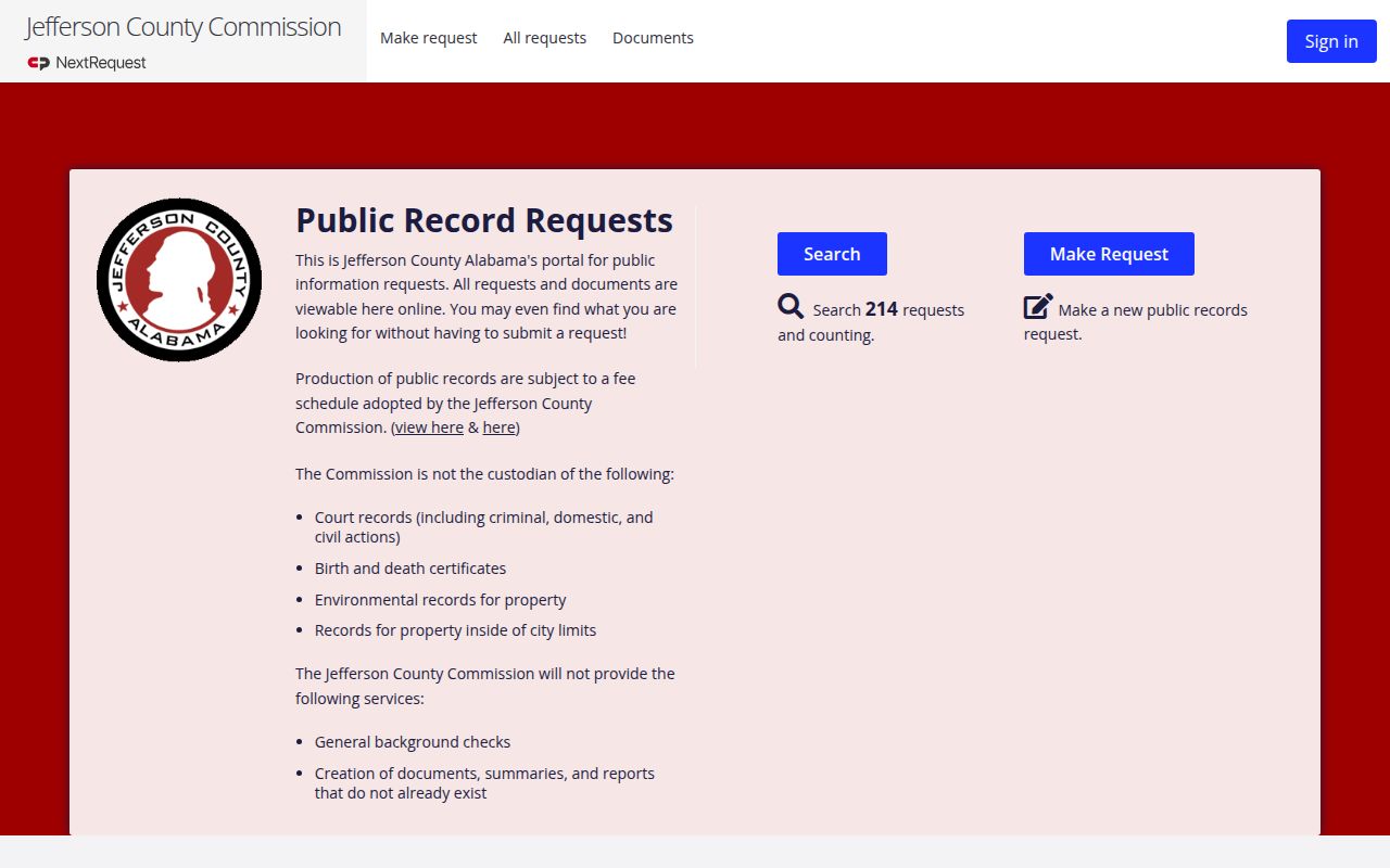 Jefferson County NextRequest public records portal